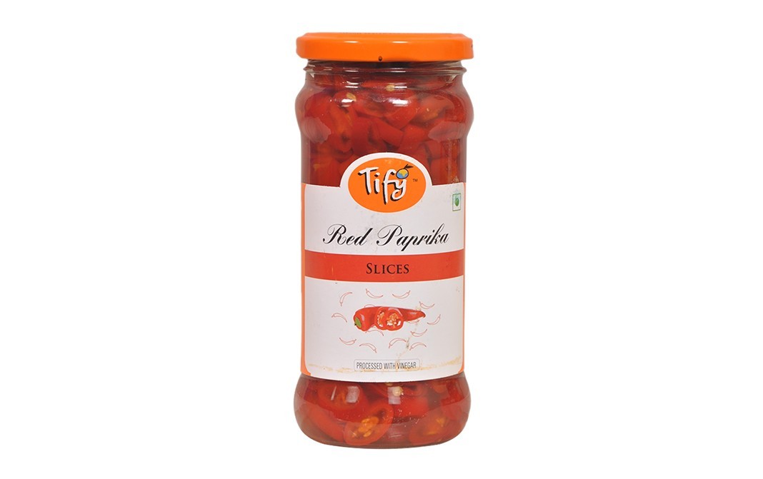 Tify Red Paprika Slices Processed with Vinegar   Glass Jar  350 grams